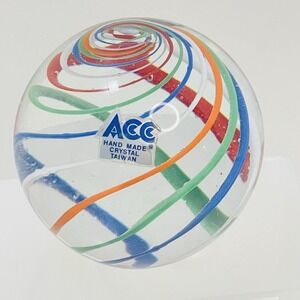 Vintage ACC Crystal Clear Paperweight Color Swirl Taiwan